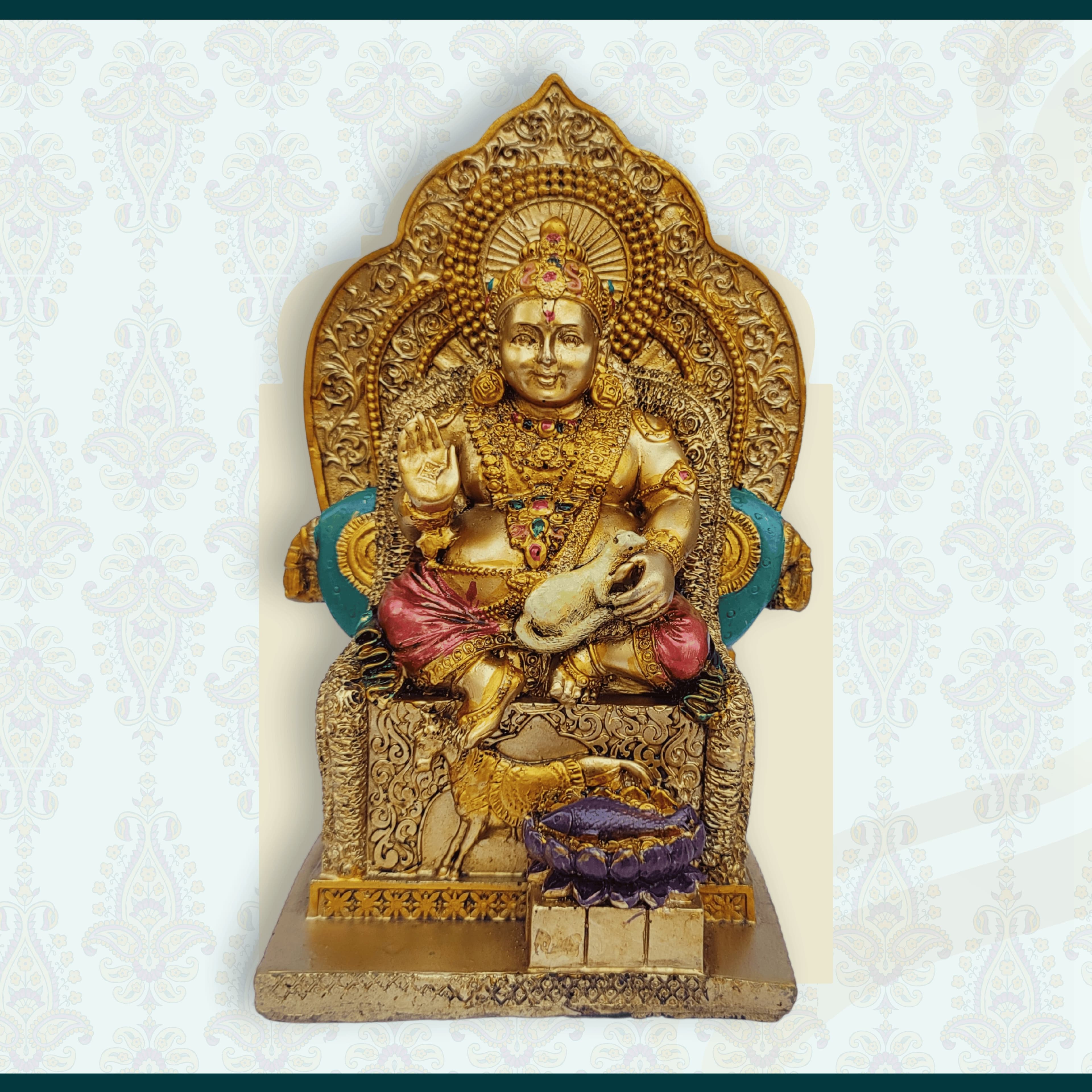VastuCart Lord Kuber Idol Murti For Home Temple, Office Table, Shop -VastuCart Lord Kubera Statue - The God Of Wealth, Joy, and Prosperity - For Vastu, Feng Sui, Good Luck (Golden, 7 Inch) 