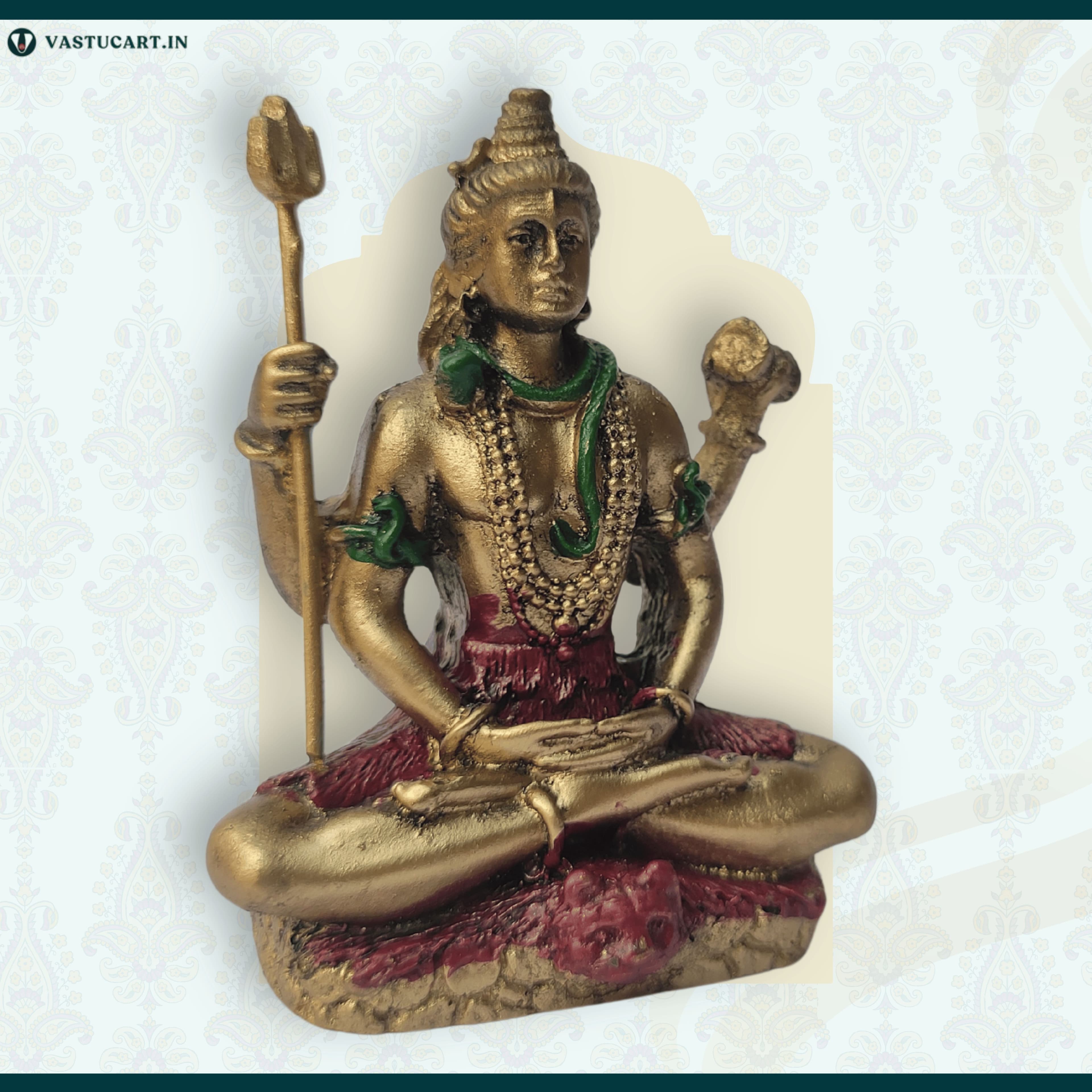 VastuCart VastuCart 4-Armed Lord Shiva Idol – Powerful Seated Pose – Auspicious PolyResin Figurine with Marble Dust – Bronze Finish (Bronze, 3.14 In) For Home Decor, Office Desk, Car Dashboard