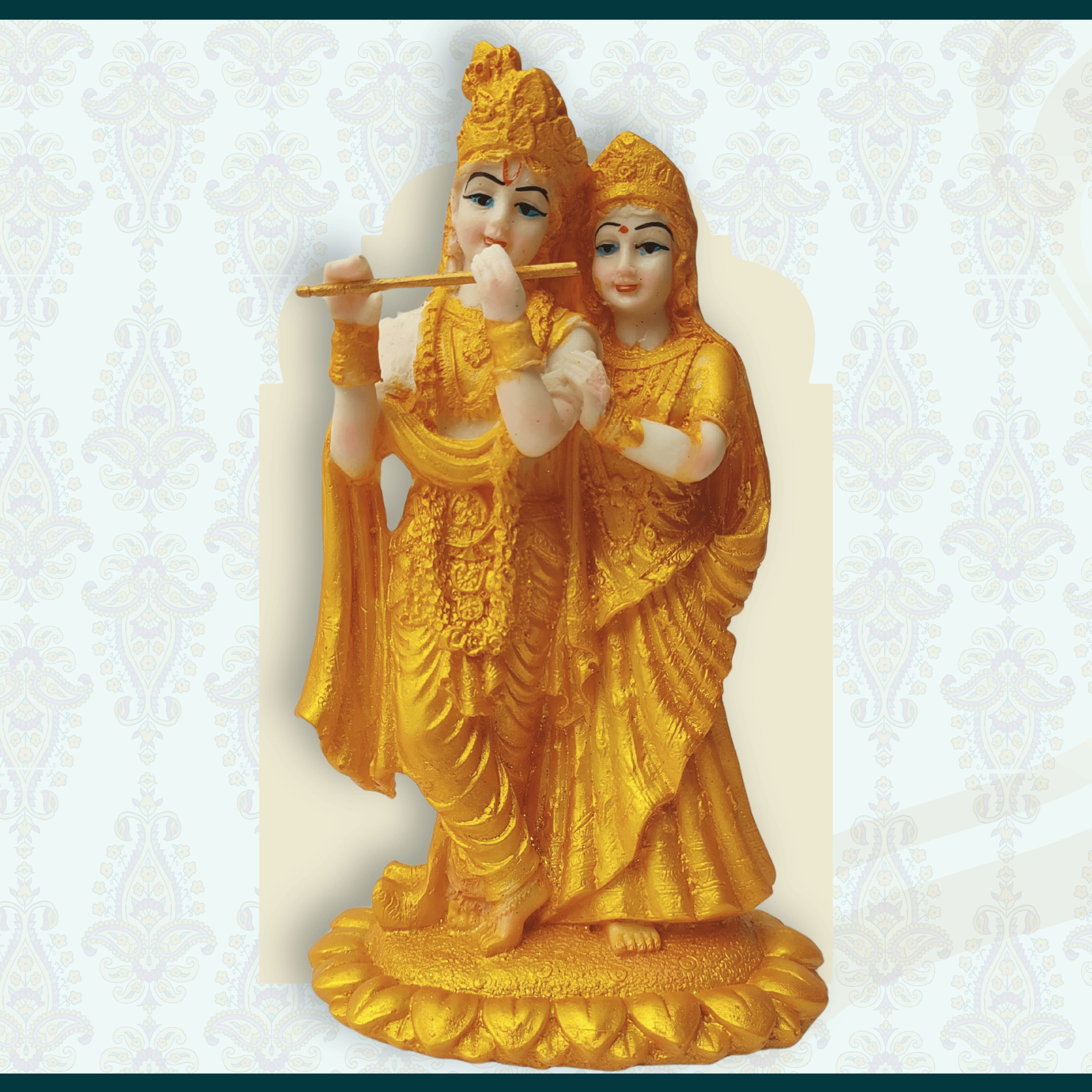 VastuCart Radha Krishna Statue - Elegant Idol in Polyresin with Marble Dust - Symbol of Eternal Love - VastuCart Radha Krishna Yugal Jodi Murti on Lotus for Puja Mandir, Gift & Decor (Gold, 7.5 In)